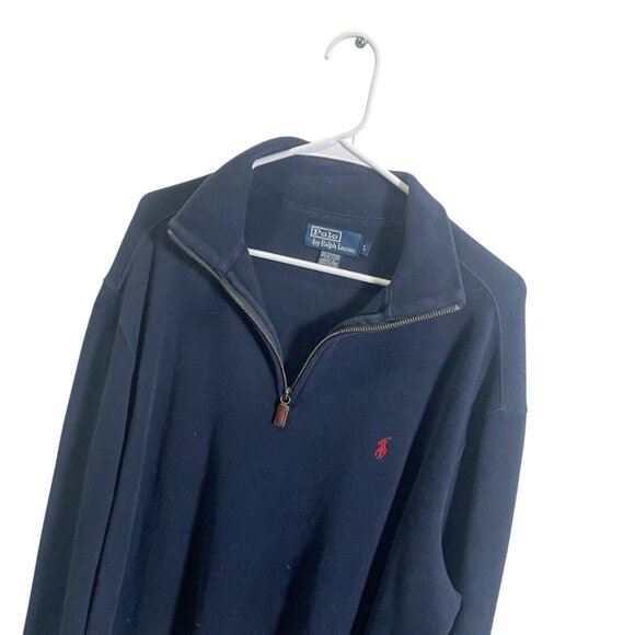 Polo Ralph Lauren Mens L Navy Blue 1/4 Zip Pullover 100% Cotton - Picture 4 of 4